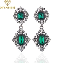XIYANIKE Vintage Long Earrings Antique Branze Green Stone Crystal Drop Earrings For Women Indian Wedding Jewelry Wholesale E48
