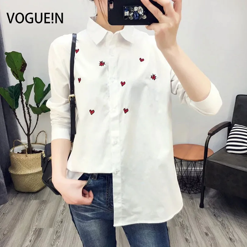 

VOGUE!N New Womens Heart Embroidered Long Sleeve White Button Down Shirt Blouse Tops Wholesale Size SML