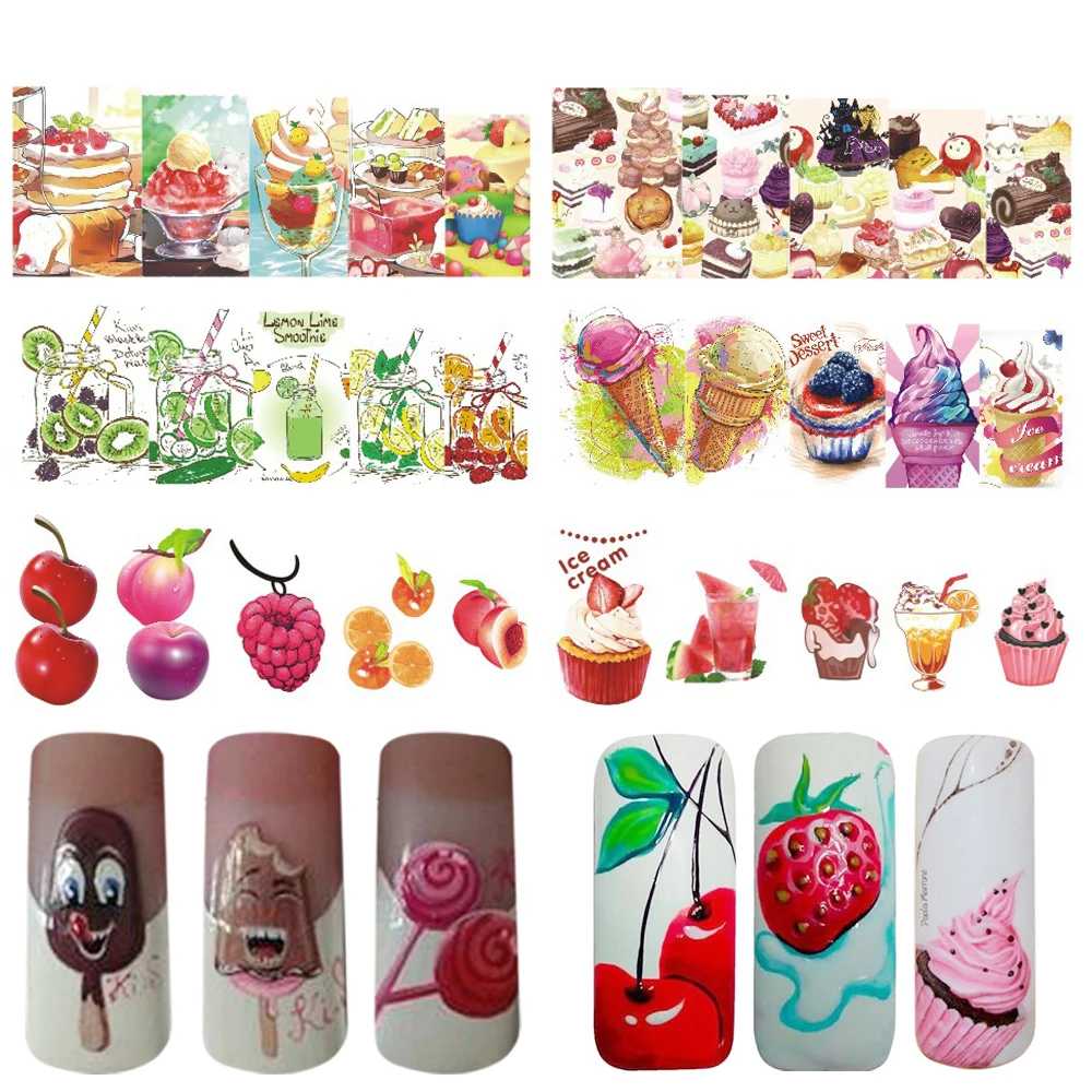 

15PCS Summer Fruit Strawberry Cherry Cake Ice Cream Nail Art Water Transfer Sticker Decor Slider Decal Manicure JISTZ474-488