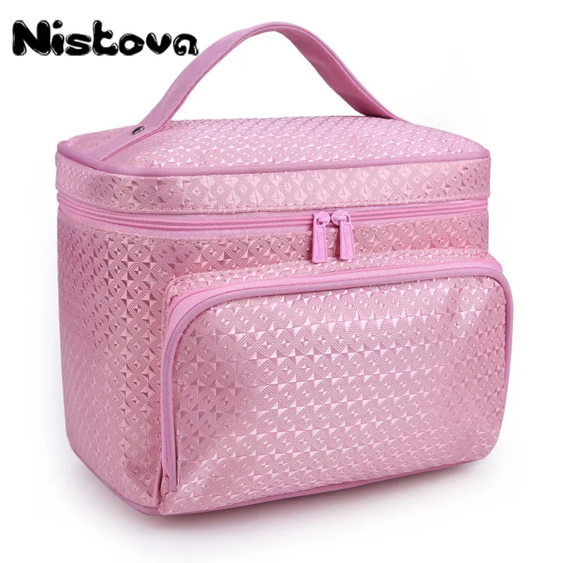 Ladies Fashion Portable Makeup Double Zipper Special Purpose Big Pocket Nylon Box Bags For Travel Cosmetic Storage Cases Product