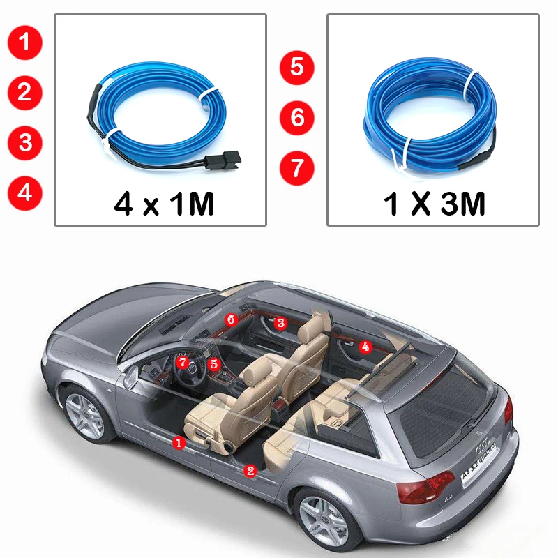 1 м/2 м/3 м/5 м освещение салона автомобиля Авто Светодиодная лента гирлянда EL провод веревка трубка гибкий неоновый светильник с 12 В USB сигаретный привод