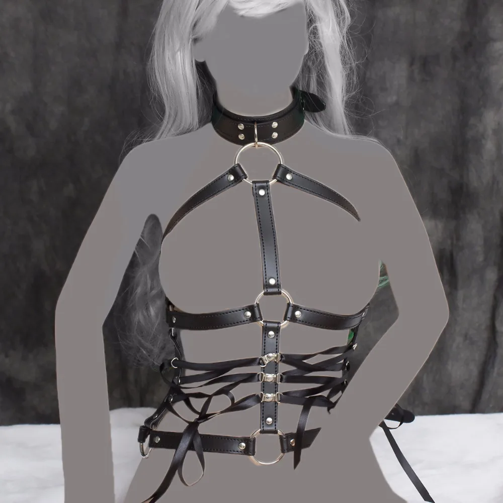 

100% Women puppy costume Punk Gothic PU Leather Body Harness sexy lingerie Bustier Corset Sculpting Chest Waist Belt optional do