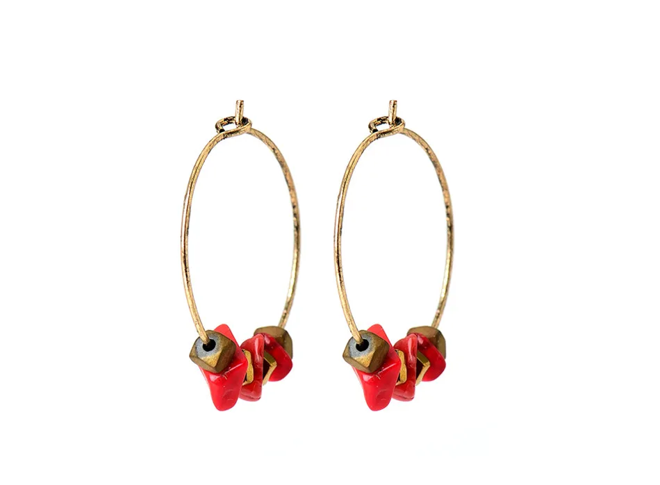 HTB1U3 vQFXXXXcwXFXXq6xXFXXXc - Women Trendy Red Natural Stone Pendant Round Hoop Earrings Vintage Antique Gold Circle Hoop Earrings Jewelry