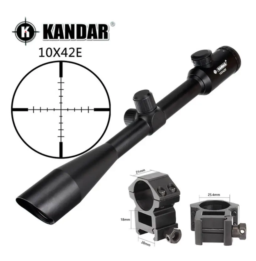 KANDAR 10X42 " Цельный Солнцезащитный оптический прицел красный зеленый с подсветкой P4 охотничий прицел классический Охотник прицел - Цвет: with picatinny ring1