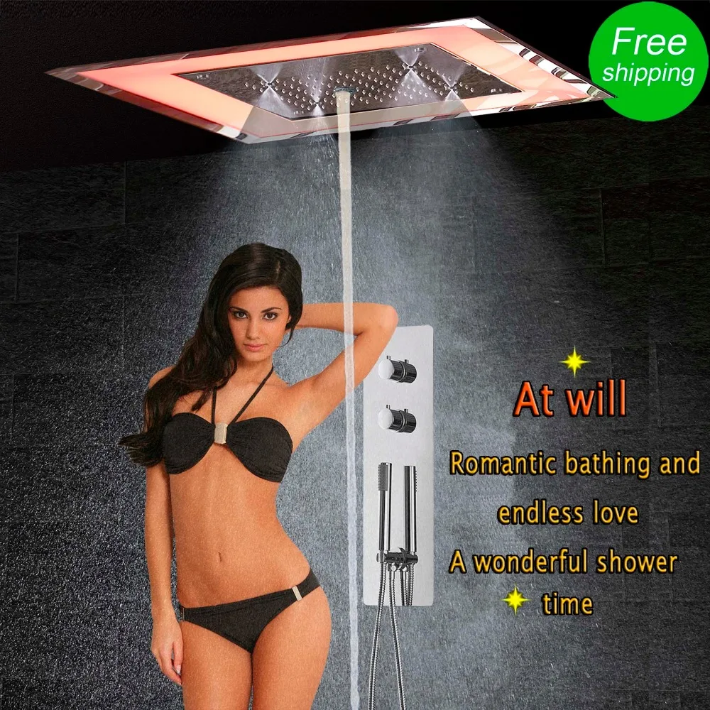 

Shower Set Thermostat Faucet Panel Bath System Thermostatic Mixing Valve LED Ceiling Rain Spray Mist Shower Bathroom Fixture