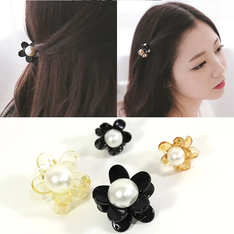 

New Lovely Plum Flowers Pearl Small Side Black Hair Clip Girls Hair Claws Hairpins Cute Headbands For Womens Hair Accessories