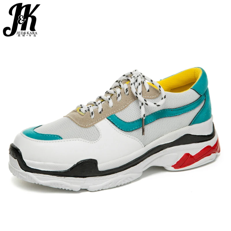 

JK Fashion Casual Women' S Vulcanize Shoes Pu Round Toe Mesh Footwear Girl Platform Shoes 2018 New Autumn Female Sneakers Shoes