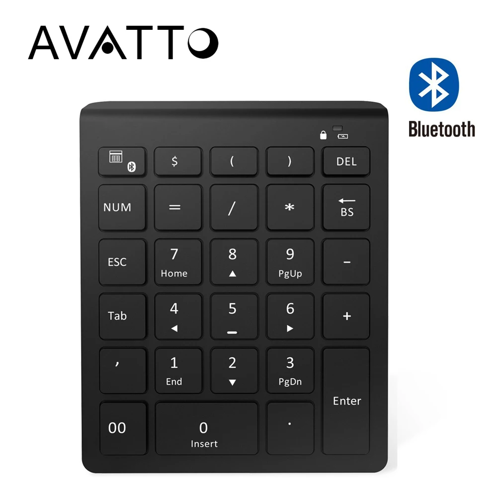 AVATTO Ultra Slim 28 Keys Bluetooth Numeric Keypad Number Pad with Scissor-Switch Mini Digtal Keyboard for PC Surface Pro Tablet цена AVATTO Ultra Slim 28 Keys Bluetooth Numeric Keypad Number Pad with Scissor-Switch Mini Digtal Keyboard for PC Surface Pro Tablet цены онлайн