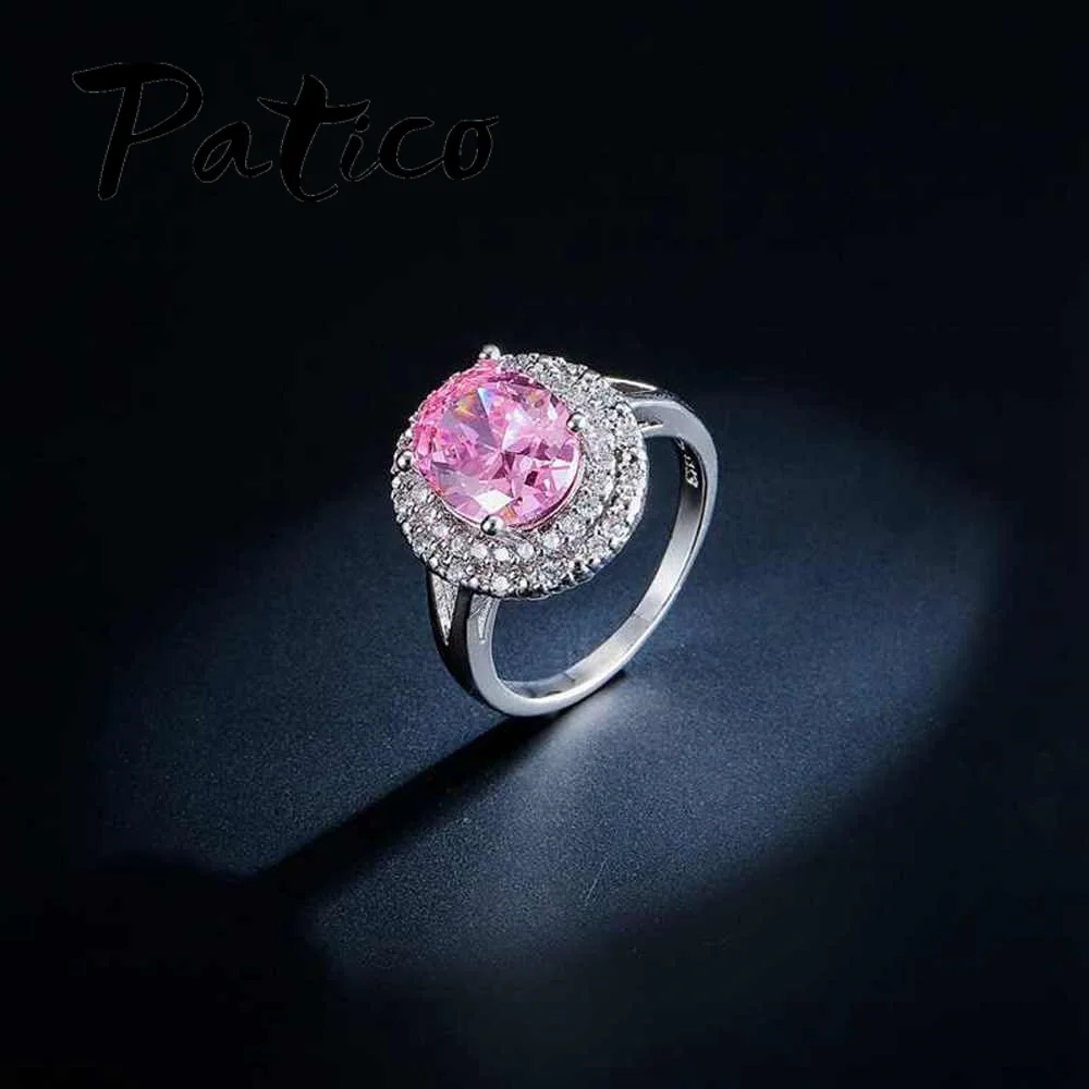 Розовые серии AAA CZ каменные кольца для дам 925 стерлингового серебра для женщин модные Свадебные обручальные кольца кристалл ручной работы