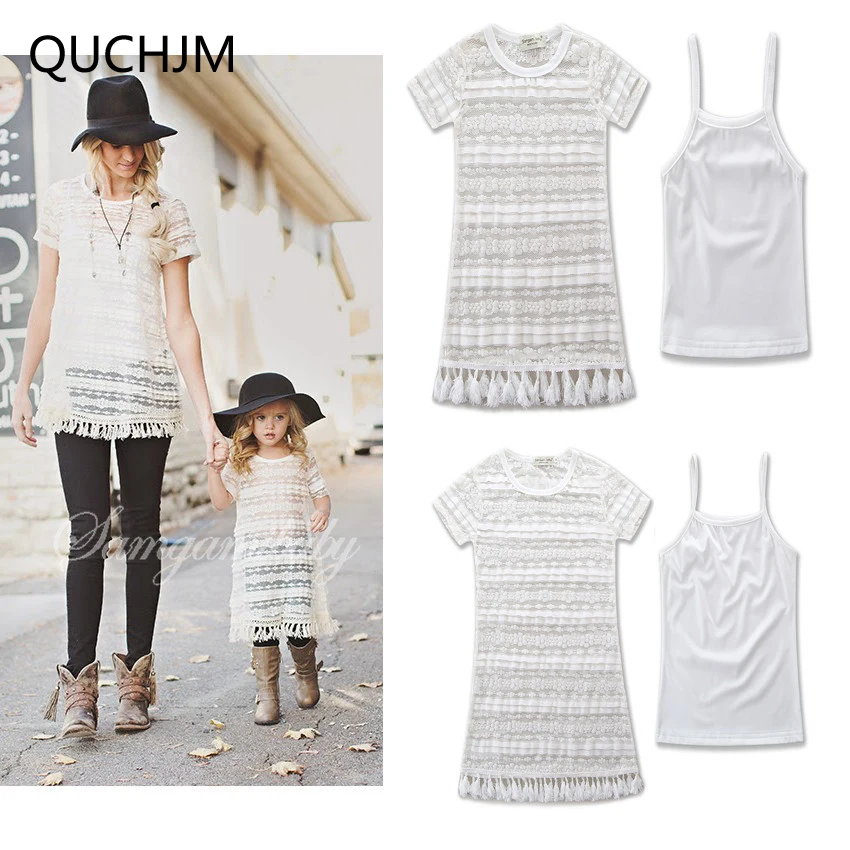 2018 New Arrival Sale Family Matching Outfits Lace Summer Clothes Clothing Bud Parent-child Outfit Tassel Dress Mother Girl | Мать и