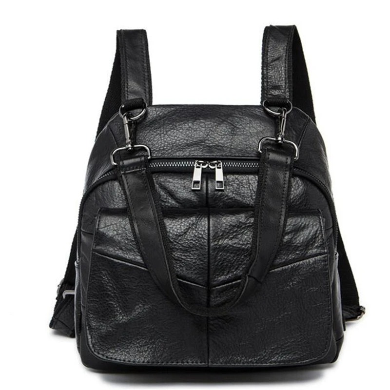 

2017 New Han Style Black Genuine Leather Women Bags Tide First Layer Cow Leather Mini Travel Backpack Punk Women Shoulder Bags
