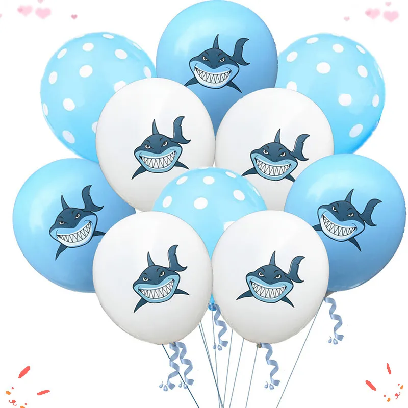 

10Pcs/Set New Shark Birthday Balloons Foil Latex Balloons Birthday Party Decorations Kids Baloons Baby Shower Kids Party Favors