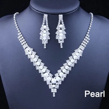 

StoneFans Simple Red Necklace And Earring Girls Necklace Set Luxury Austrian Crystal Necklace Pearl Earrings Set Accessories U70