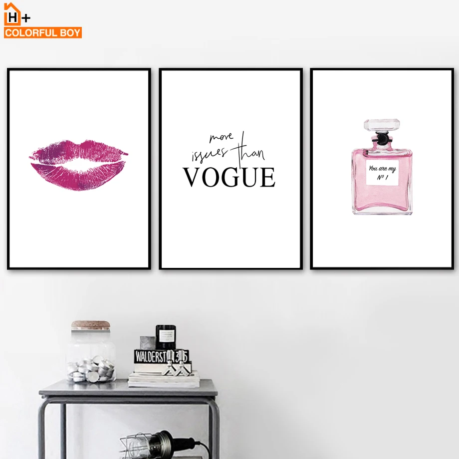 

COLORFULBOY Kiss Perfume Quotes Pop Art Posters And Prints Wall Art Canvas Painting Fashion Wall Pictures For Living Room Decor