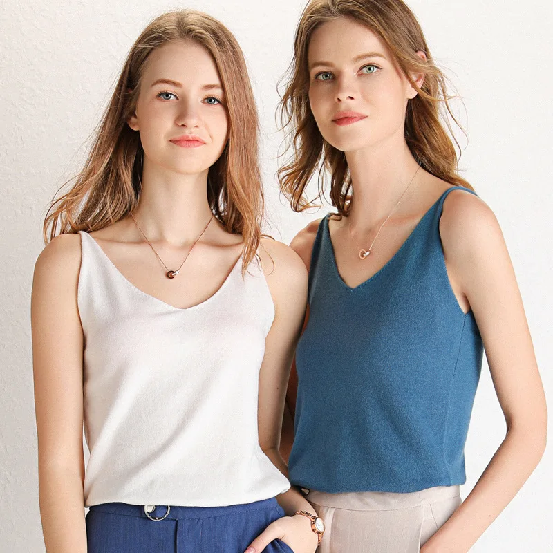 

DASSWEI Sexy knit Camisole Sleeveless Women Top 2019 New Fashion Summer Solid Vest Casual Female V-Neck Backless Top Women Tank