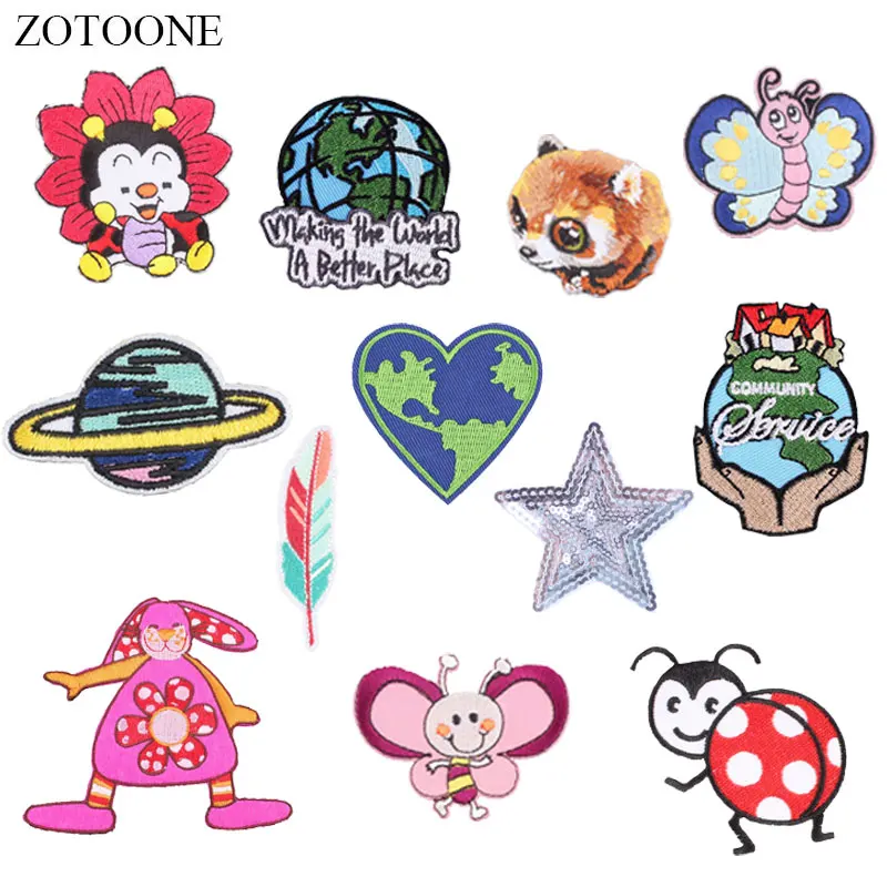 

ZOTOONE Planet Insect Patches Ladybug Stickers Iron on Clothes Heat Transfer Applique Embroidered Applications Cloth Fabric G