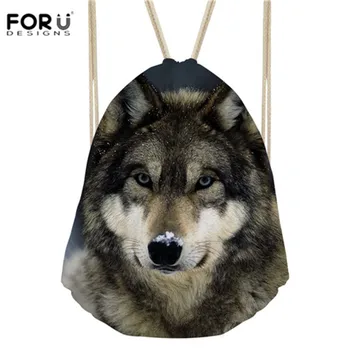

FORUDESIGNS 2019 Drawstring Bag Animal Cool Wolf Sack Backpacks Unisex Softback Bag String Pouch Kids Girls Logo Custom Bolsos
