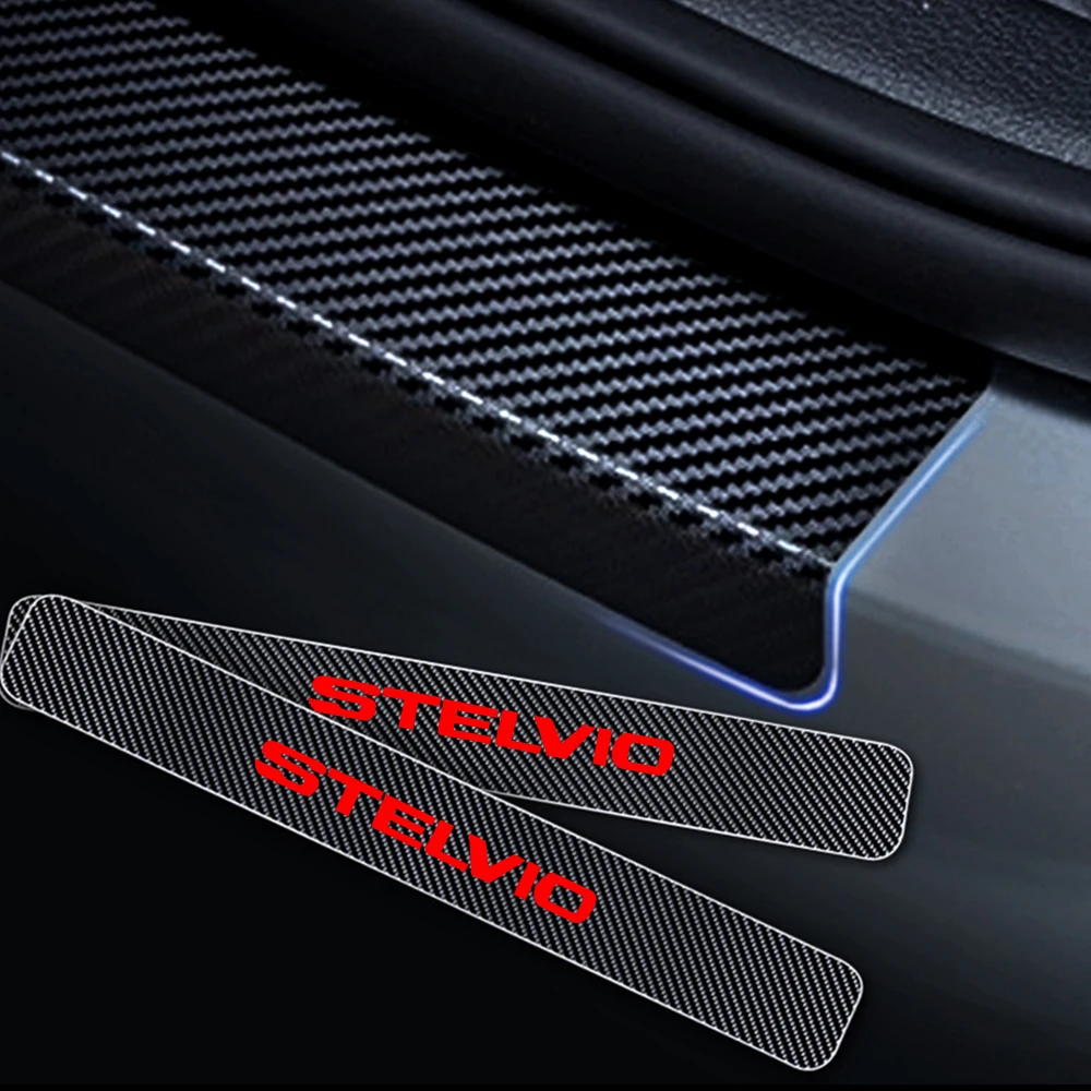 

Auto Accessories For Alfa Romeo 4C Giulia Giulietta Stelvio Car Plate 4D Carbon Fiber Vinyl Stickers door Sill Scuff Decal 4Pcs