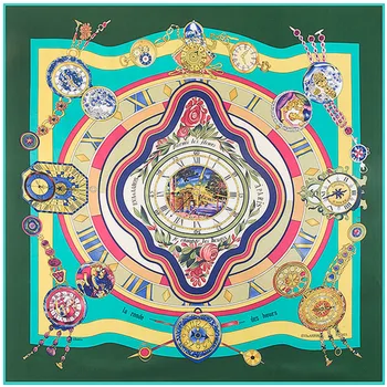 

2020 Luxury Brand Large Square Scarves Headband Shawl Rome Clocks Print Giant Scarf In 100% Silk Twill Silk Scarf For Women