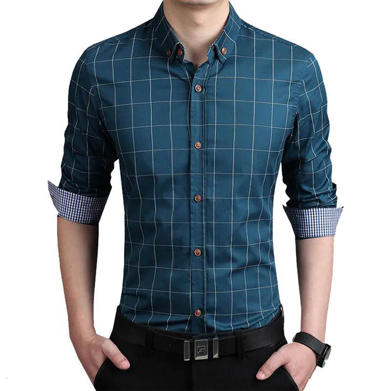 

Mens Shirts 2017 New Fashion Mens Plaid Shirt Cotton High Quality Men Casual Slim Fit Long Sleeve Shirt Social Men Clothes 5XL