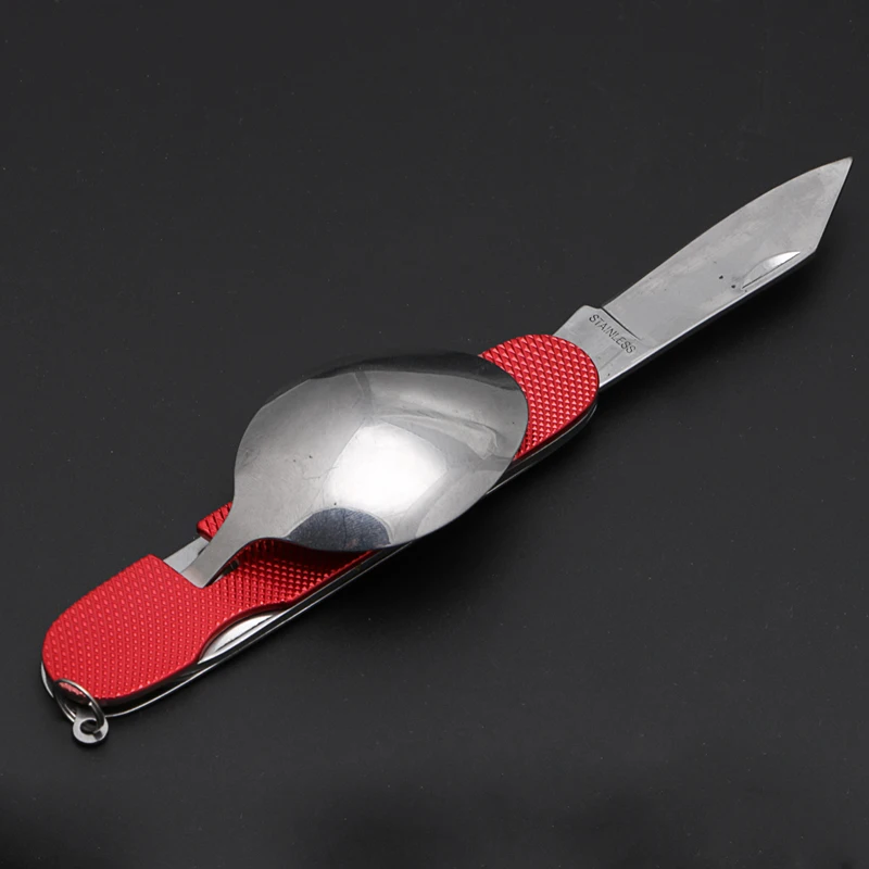 3 en 1 plegable Vajilla Acero inoxidable cuchara Tenedores cuchillo herramienta multifunción para camping al aire libre picnic