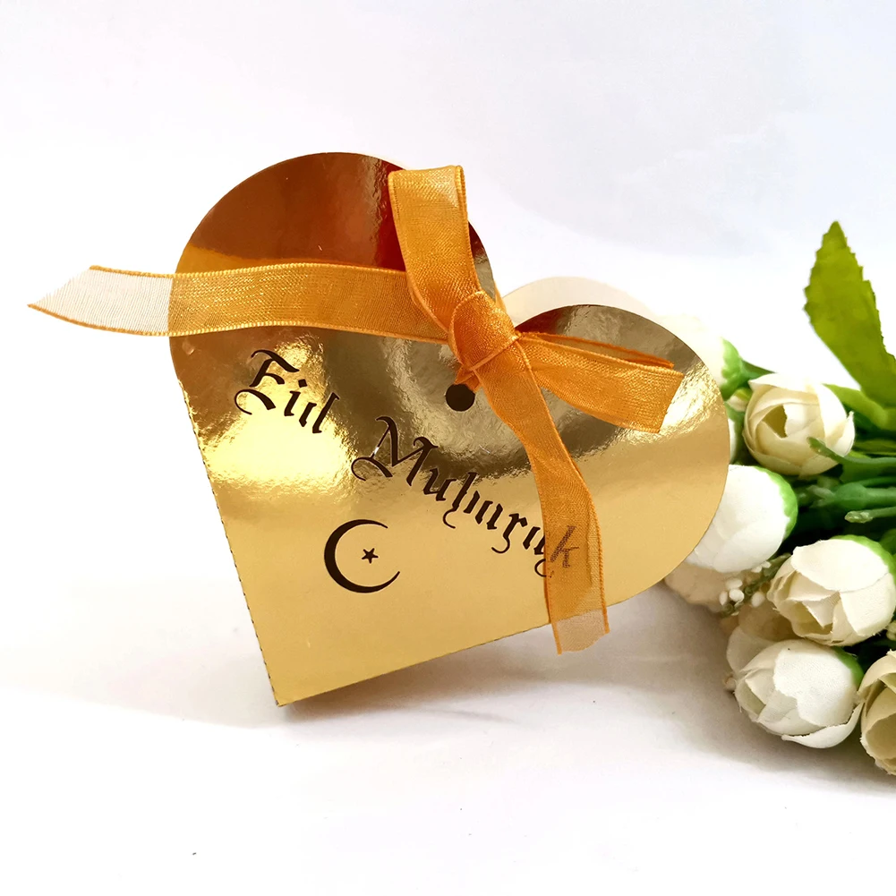 50 шт. Eid Mubarak коробка конфет золотой серебряный черный Рамадан Kareem подарочные коробки для конфет коробка для хранения шоколада с лента принадлежности для вечеринки