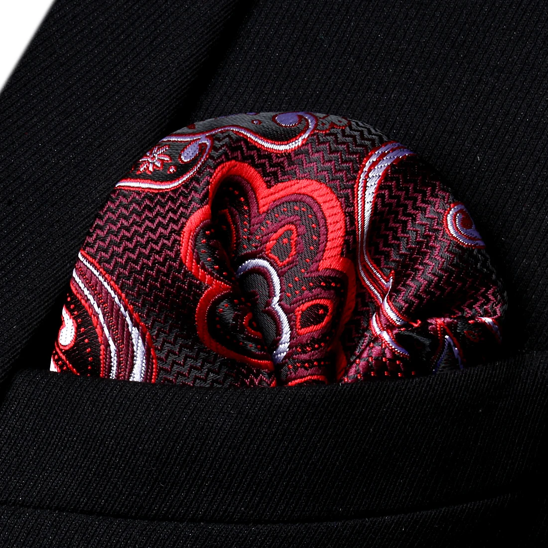 HP936U Burgundy Black Paisley Men Silk Party Handkerchief Pocket Square