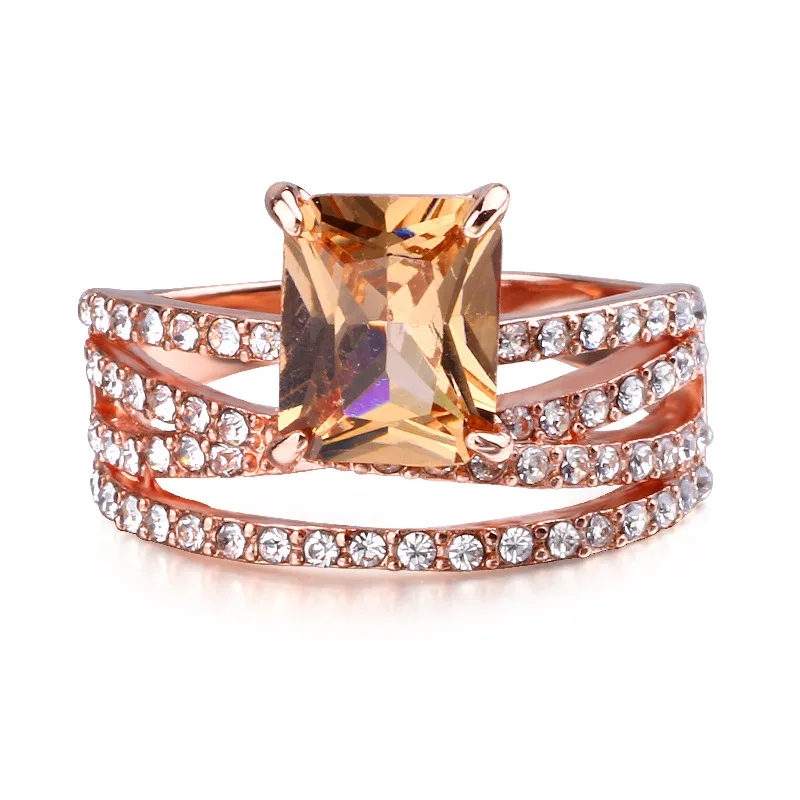 Винтажное квадратное кольцо цвета шампанского золотого цвета CZ для женщин цвета розового золота вечерние ювелирный подарок на палец Прямая поставка