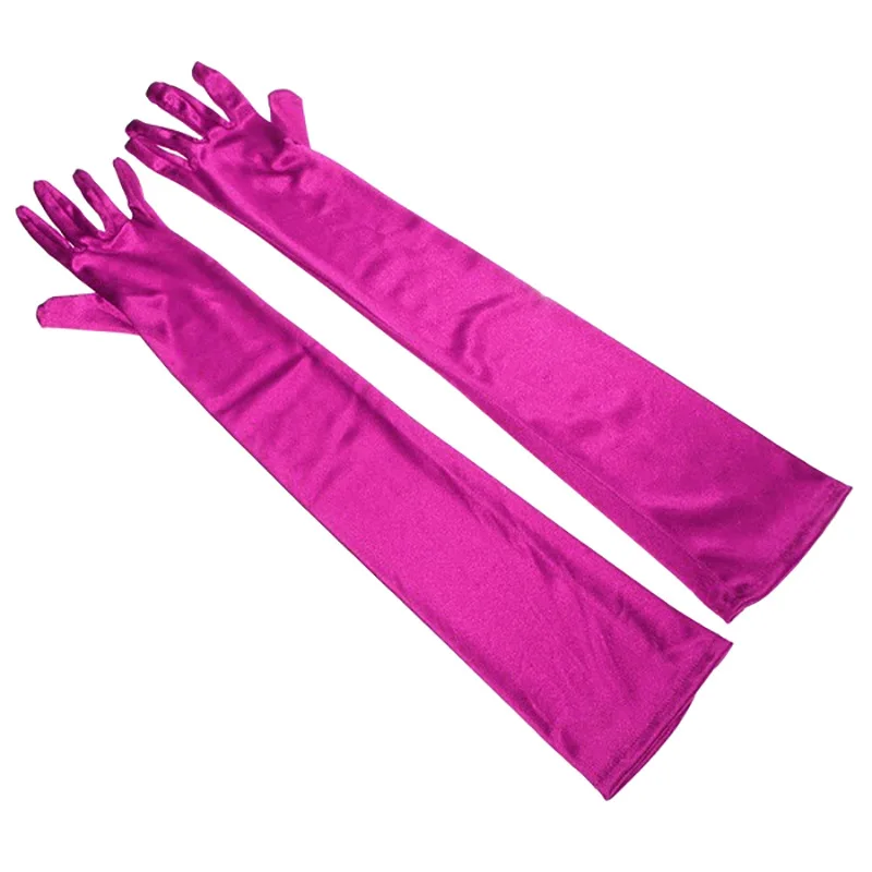 Сатиновые длинные перчатки для защиты от солнца на палец, опера, для вечеринки, для выпускного, костюм, модные перчатки, черные, красные, белые, фиолетовые, розовые, женские