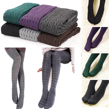 

Fashion Womens Tights Knit Winter Pantyhose Tights Warm Cotton Stockings Polyester Warm Solid Color Tight For Female