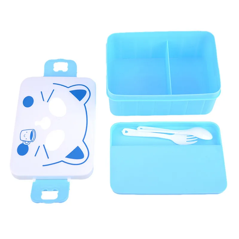 Cartoon Cat Face Plastic Box Bento For Kids Students Salad Food Fruit Storage Fork Portable Dinner Picnic Container(China (Mainland))