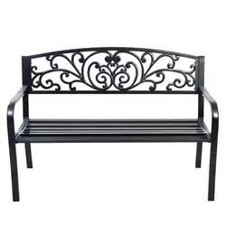 Banco de Jardin de Hierro Negro Banco para Exterior Banco en Diseno Nostalgico Banco de Hierro con Adornos 127x60x85 см