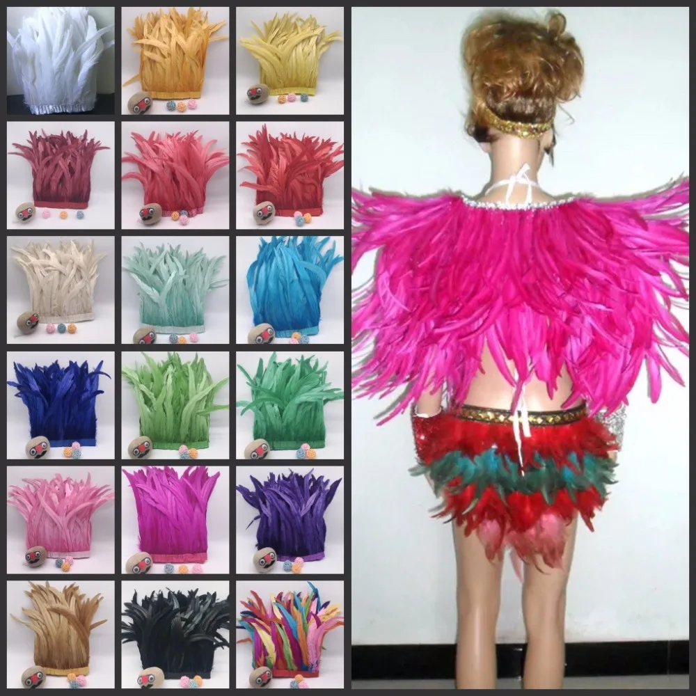 

Free shipping new design 2m/lcolor Rooster Coque Tail Fringes 30-35cm Sewing on Rooster feather trimming/ribbon 12 colors