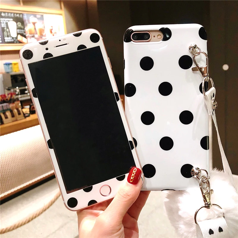 Для iphone 8 8plus Ретро Чехол в горошек + закаленное стекло экрана Flim Xs X 7 7plus 6 6s P Fudas