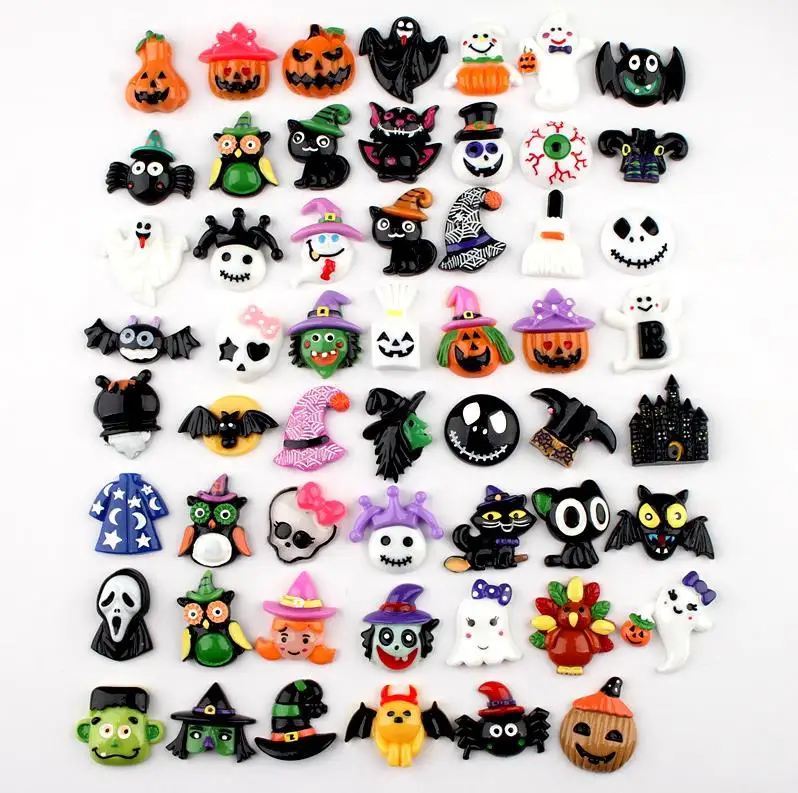 

Broom Horse Pumpkin Cloud Witch Resin Flatback Cabochon Kawaii Resin Craft Decoration Miniature Resin Halloween For DIY