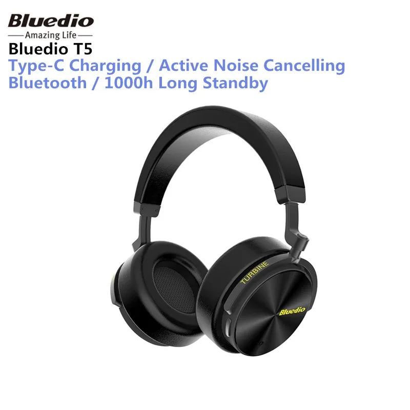 

Original Bluedio T5 Active Noise Cancelling Wireless Bluetooth Headphone Portable Headset with Microphone for phones and music