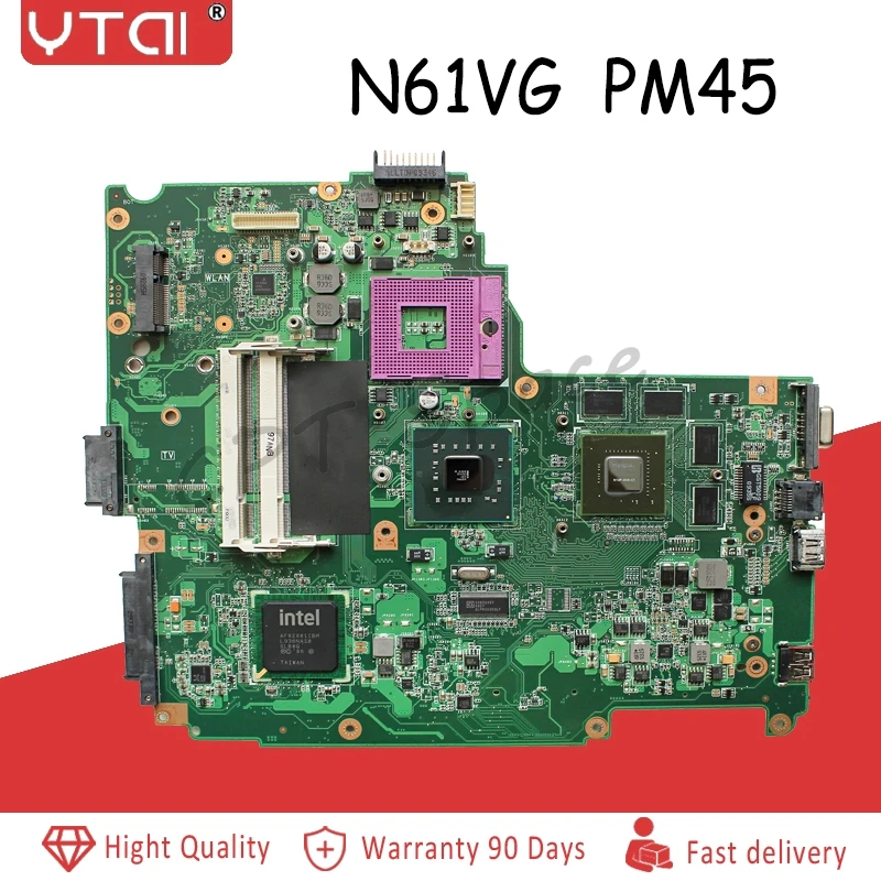 YTAI ل Asus N61VG اللوحة 1 GB N10P-GV2-C1 اللوحة المحمول PM45 DDR2 1 GB اللوحة 100% اختبار