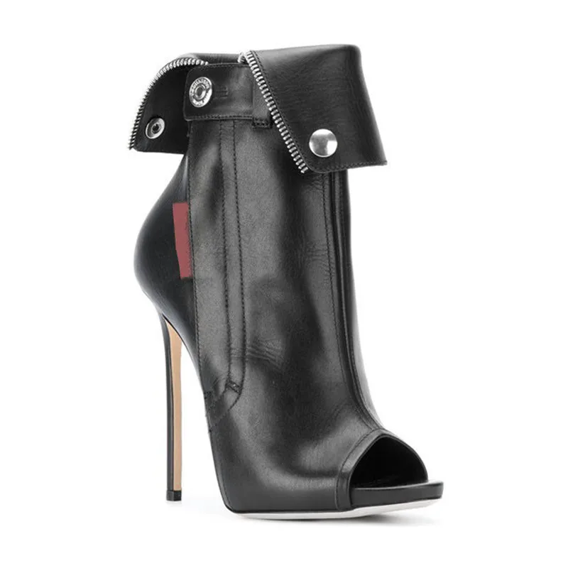 Emma king/Модные женские летние босоножки на высоком тонком каблуке с открытым носком; ботинки из искусственной кожи; Повседневная обувь в байкерском стиле; черные ботинки