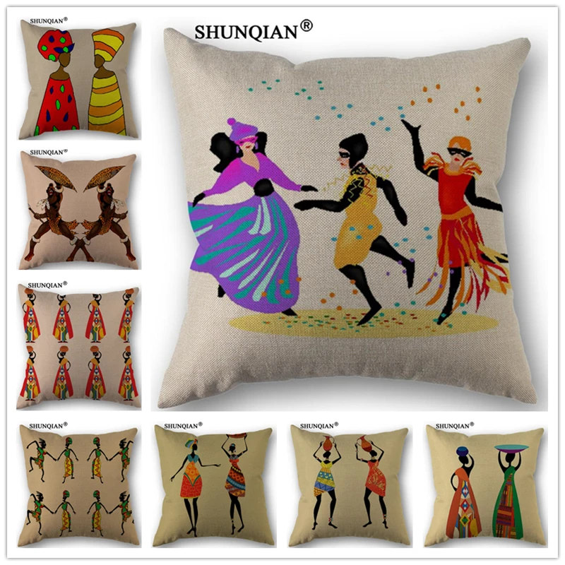 WZ4121 Custom Pillowcase African Art Cotton Linen One Side Pillow Cases