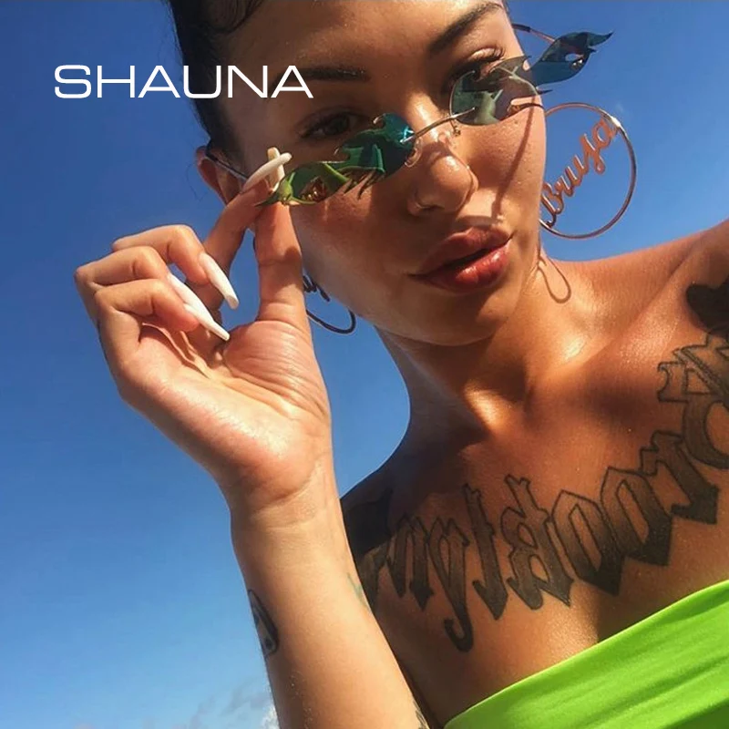 

SHAUNA Ins Popular Fire Sunglasses Women Amazing Small Rimless Wave Cat Eye Sunglasses