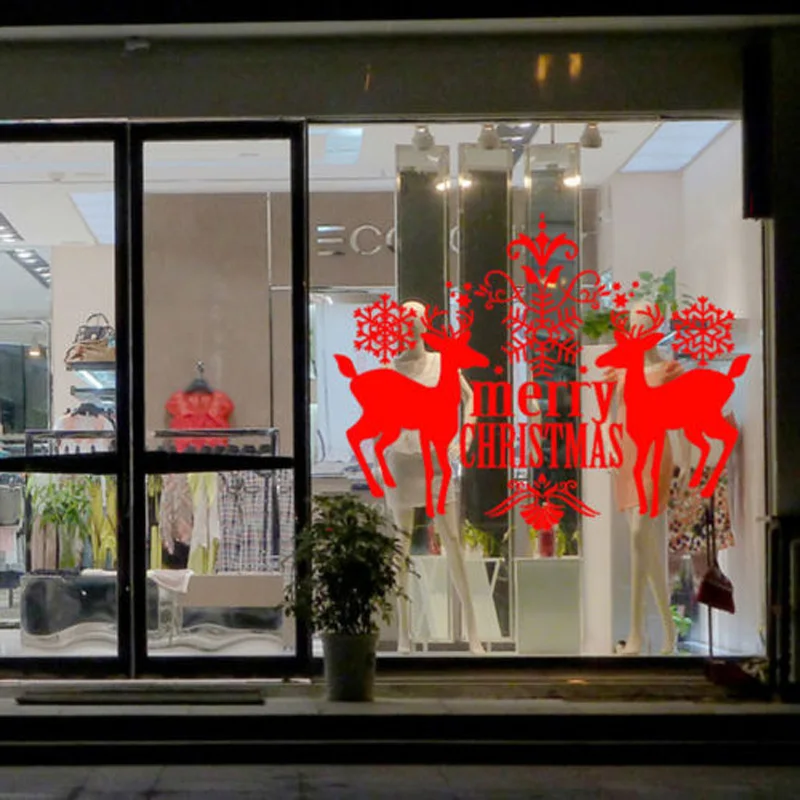 2018 Newest Cute Merry Christmas Happy New Year Deer Window Shopcase Wall Sticker Home Decal