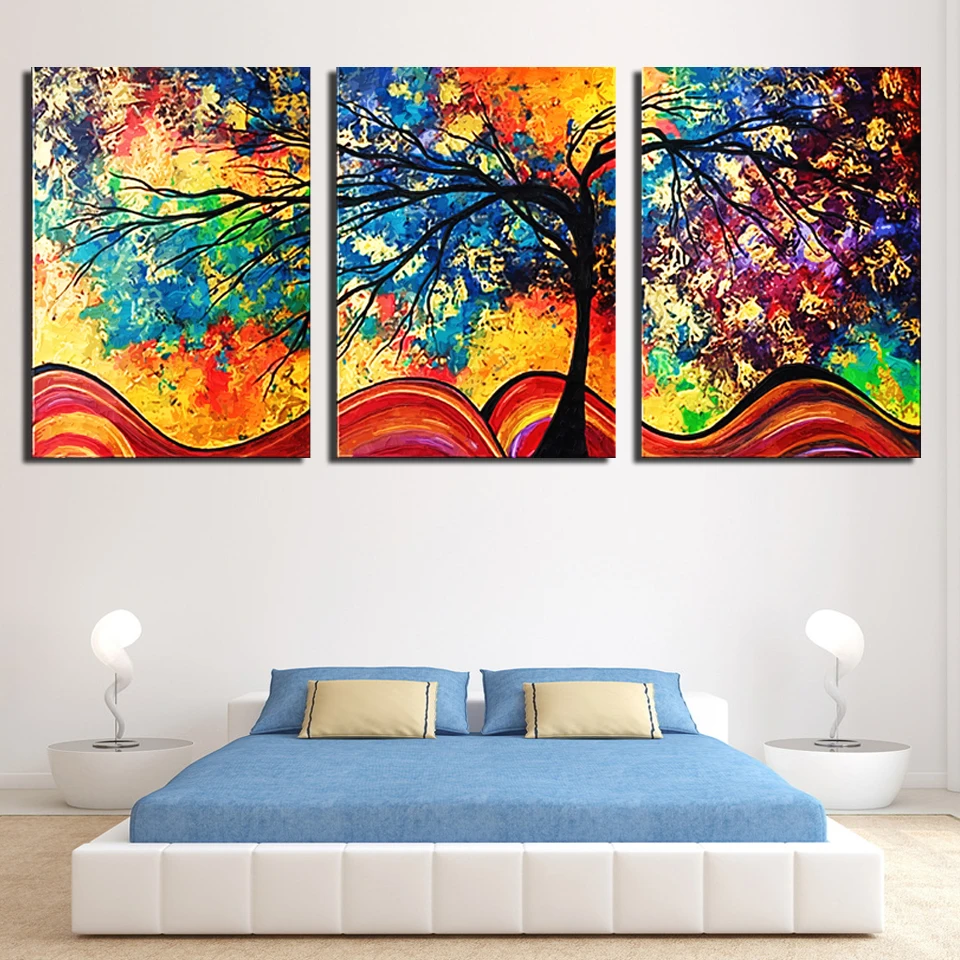 

Canvas HD Print Painting Modular Pictures 3 Pieces Abstract Color Tree Framework Wall Art Poster Modern Home Decor Living Room