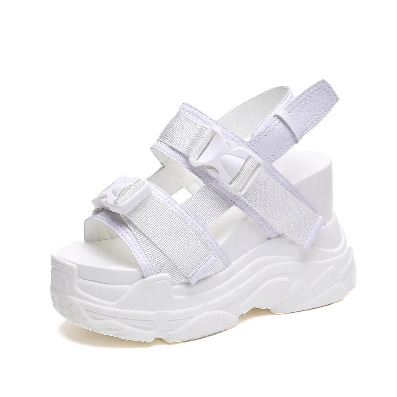 

2019 summer muffin bottom cloth open toe casual sandals female super high heel wedges women's shoes