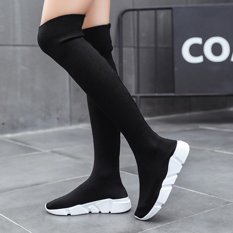 

Woman Boots Long Tube Socks Shoes 2019 New Female Fashion Flat Shoes for Women Basket Winter Boots Women Shoes Botas De Mujer