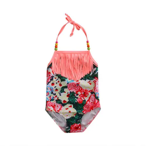 Tassel Flora Printed Toddler Kids Baby Girl Swimwear Halter One Piece Swimsuit Beachwear Clothes Swimming Suit 2019 Cute Vintage | Спорт и
