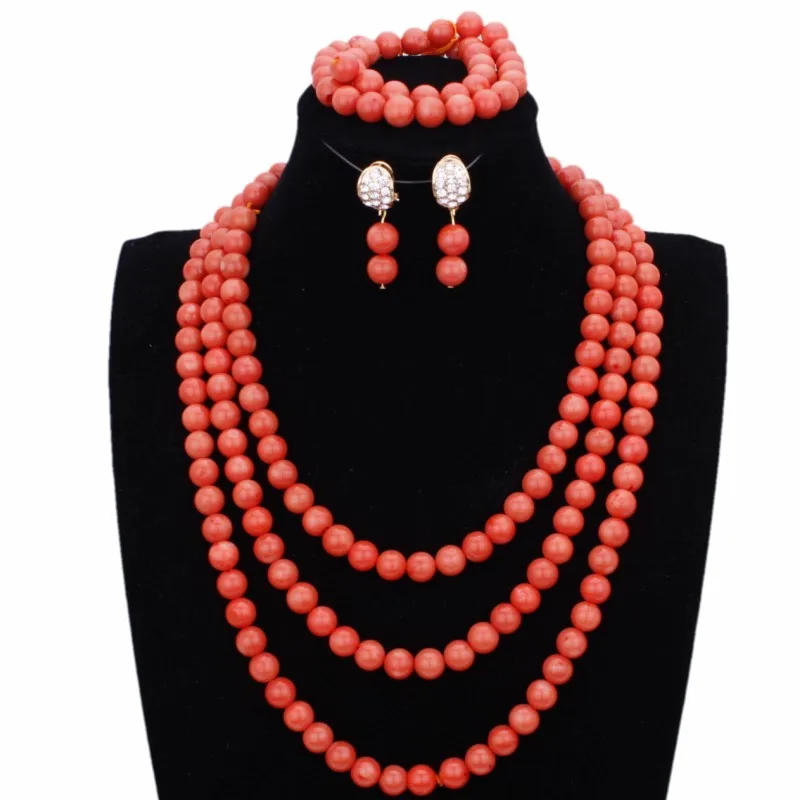 Dudo ювелирные изделия Африканское ожерелье серебряные шарики Оранжевый Коралловый цветок бусины нигерийские Свадебные Дубай ожерелье набор Новинка