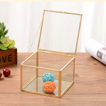 

Hot Creative square opening Glass geometry garden jewelry boxs mirror jewelry storage box eternal flower decoration box crafts