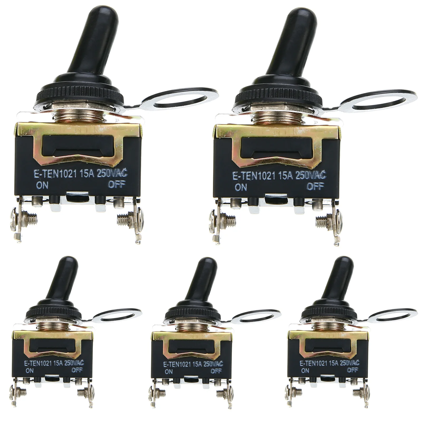 5Pcs/Set Heavy Duty Car Boat Rocker Toggle Switch 15A 250V 2Pin SPST ON/OFF Rocker Switches with Waterproof Boot
