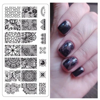 WUF 1 Pc Latest Nail Template Lace Pattern Nail Art Plate Stainless Steel Image Konad Nail Art Stamping Template DIY Nail Tool