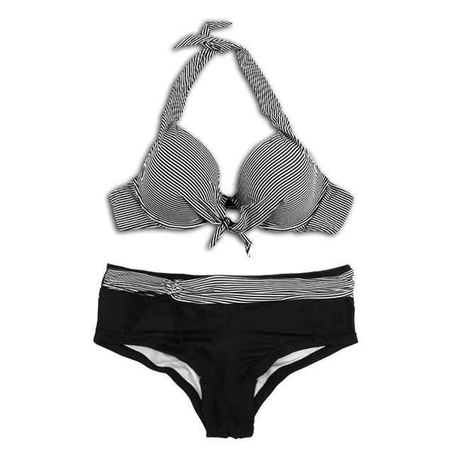 Buxom Women Stripes bikini women Navy blue halter neck swimsuits New